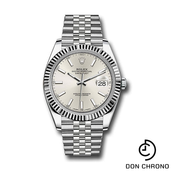 Rolex Steel and White Gold Rolesor Datejust 41 Watch - Fluted Bezel - Silver Index Dial - Jubilee Bracelet - 126334 sij