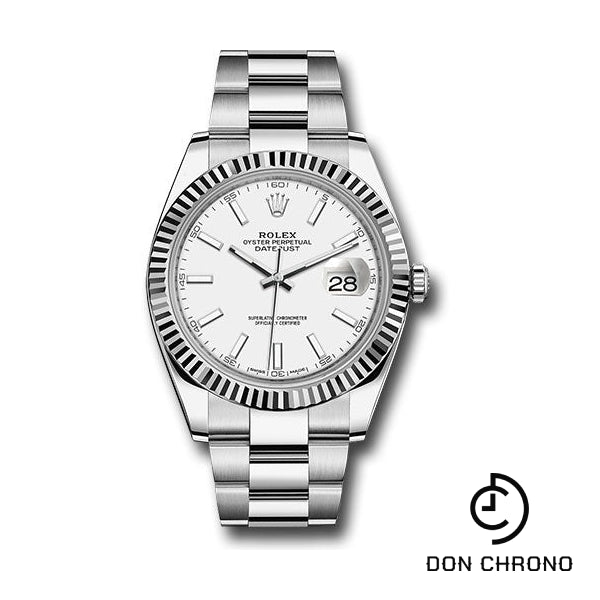 Rolex Steel and White Gold Rolesor Datejust 41 Watch - Fluted Bezel - White Index Dial - Oyster Bracelet - 126334 wio