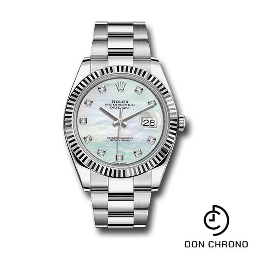 Rolex Steel and White Gold Rolesor Datejust 41 Watch - Fluted Bezel - White Mother-Of-Pearl Diamond Dial - Oyster Bracelet - 126334 wmdo