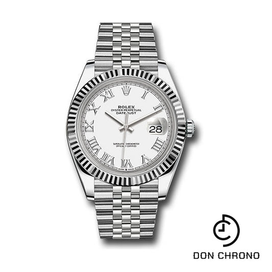 Rolex Steel and White Gold Rolesor Datejust 41 Watch - Fluted Bezel - White Roman Dial - Jubilee Bracelet - 126334 wrj