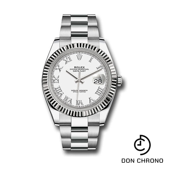 Rolex Steel and White Gold Rolesor Datejust 41 Watch - Fluted Bezel - White Roman Dial - Oyster Bracelet - 126334 wro