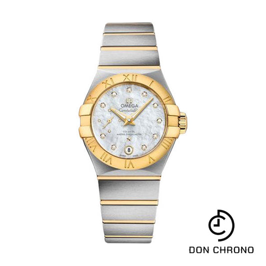 Omega Constellation Co-Axial Master CHRONOMETER Small Seconds Petite Seconde Watch - 27 mm Steel And Yellow Gold Case - White Mother-Of-Pearl Diamond Dial - 127.20.27.20.55.002