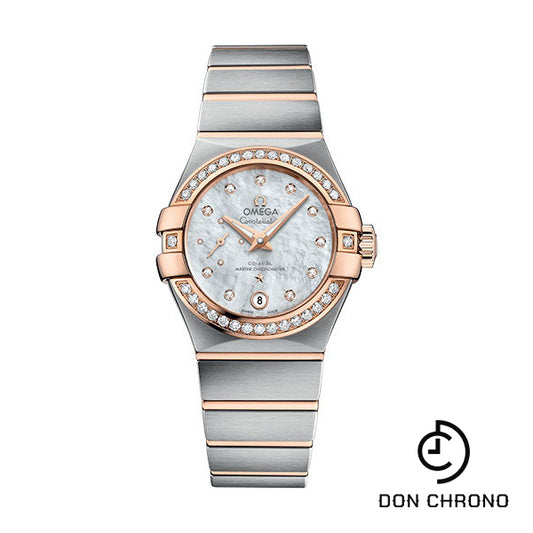 Omega Constellation Co-Axial Master CHRONOMETER Small Seconds Petite Seconde Watch - 27 mm Steel And Red Gold Case - White Mother-Of-Pearl Diamond Dial - 127.25.27.20.55.001