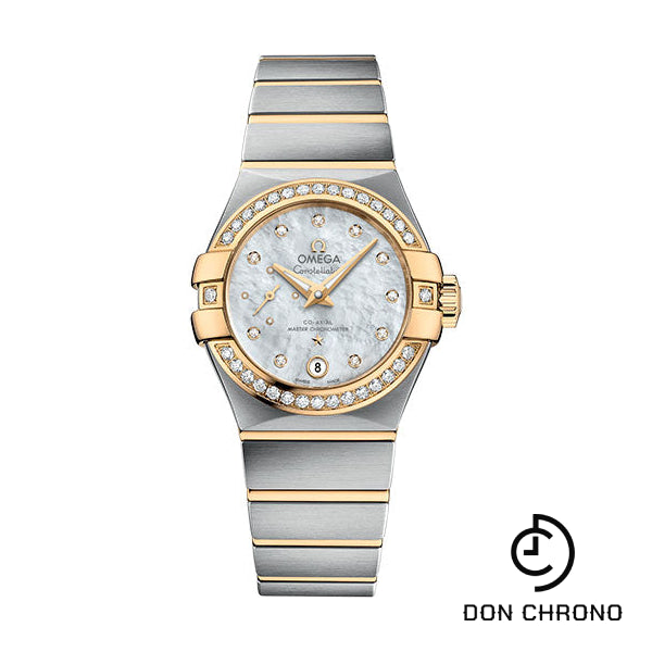 Omega Constellation Co-Axial Master CHRONOMETER Small Seconds Petite Seconde Watch - 27 mm Steel And Yellow Gold Case - White Mother-Of-Pearl Diamond Dial - 127.25.27.20.55.002