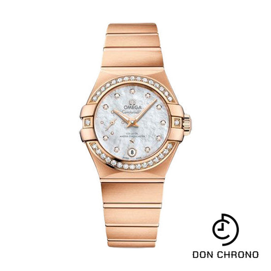 Omega Constellation Co-Axial Master CHRONOMETER Small Seconds Petite Seconde Watch - 27 mm Red Gold Case - White Mother-Of-Pearl Diamond Dial - 127.55.27.20.55.001