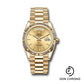 Rolex Yellow Gold Day-Date 36 Watch - Fluted Bezel - Champagne Index Dial - President Bracelet - 128238 chip