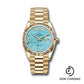 Rolex Yellow Gold Day-Date 36 Watch - Fluted Bezel - Turquoise Diamond Dial - President Bracelet - 128238 tdidrp