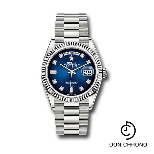 Rolex White Gold Day-Date 36 Watch - Fluted Bezel - Blue Ombre« Diamond Dial - President Bracelet - 128239 blodp