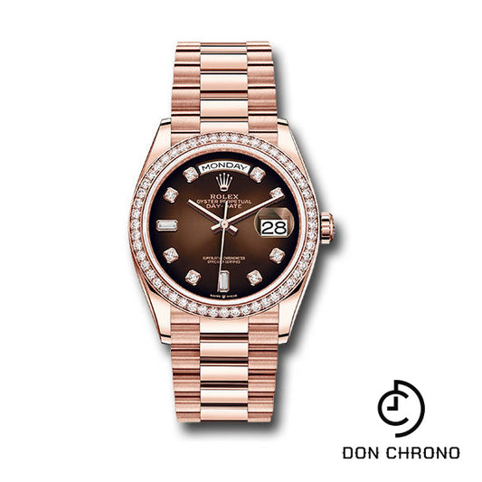 Rolex Everose Gold Day-Date 36 Watch - Diamond Bezel - Brown Ombre« Diamond Dial - President Bracelet - 128345RBR brodp