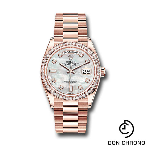 Rolex Everose Gold Day-Date 36 Watch - Diamond Bezel - Mother-of-Pearl Diamond Dial - President Bracelet - 128345RBR mdp
