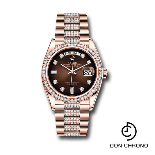 Rolex Everose Gold Day-Date 36 Watch - Diamond Bezel - Brown OmbrŽ Diamond Dial - Diamond President Bracelet - 128345rbr broddp