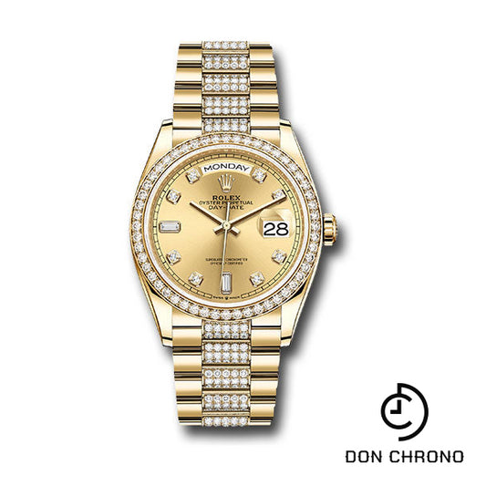 Rolex Yellow Gold Day-Date 36 Watch - Diamond Bezel - Champagne Diamond Dial - Diamond President Bracelet - 128348rbr chddp