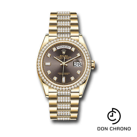 Rolex Yellow Gold Day-Date 36 Watch - Diamond Bezel - Dark Grey Diamond Dial - Diamond President Bracelet - 128348rbr dkgrddp