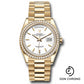 Rolex Yellow Gold Day-Date 36 Watch - Diamond Bezel - White Index Dial - Diamond President Bracelet - 128348rbr wip