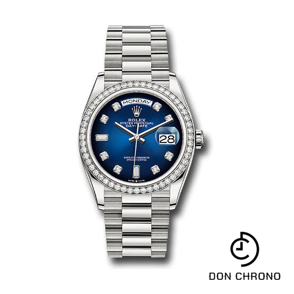 Rolex White Gold Day-Date 36 Watch - Diamond Bezel - Blue Ombre« Diamond Dial - President Bracelet - 128349RBR blodp