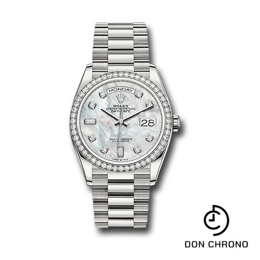 Rolex White Gold Day-Date 36 Watch - Diamond Bezel - Mother-of-Pearl Diamond Dial - President Bracelet - 128349RBR mdp