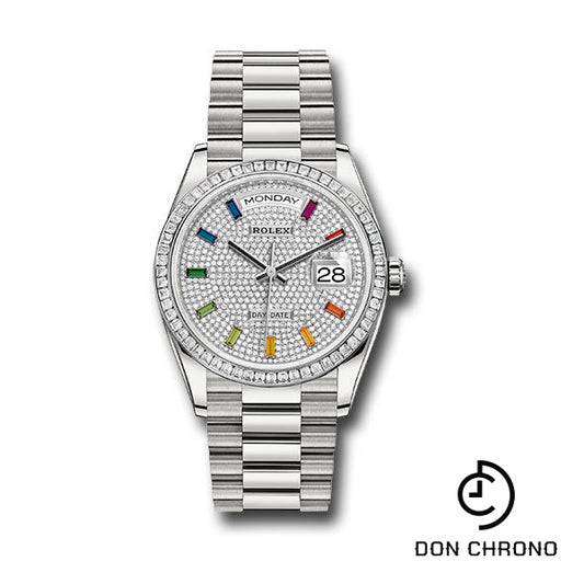 Rolex Platinum Day-Date 36 Watch - Diamond Bezel - Diamond-Paved Dial - President Bracelet - 128396tbr dprsp