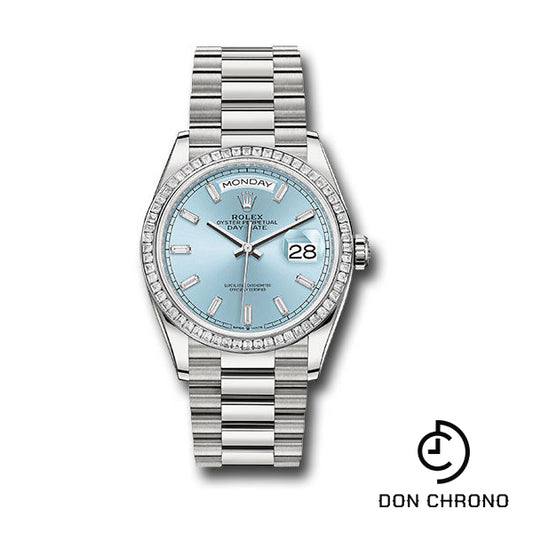 Rolex Platinum Day-Date 36 Watch - Diamond Bezel - Ice Blue Dial - President Bracelet - 128396tbr ibbdp