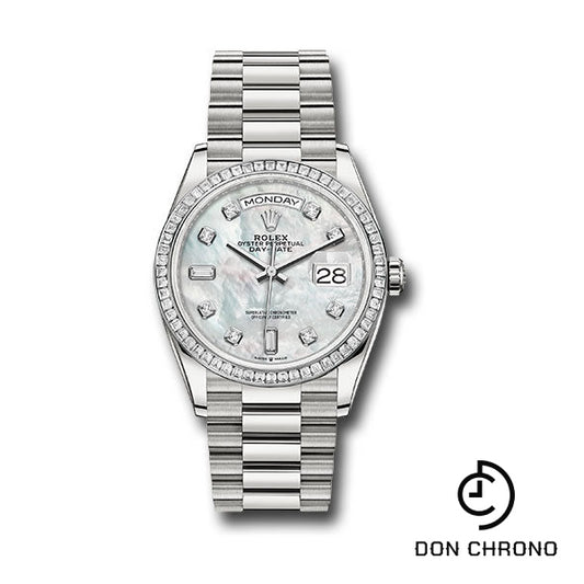 Rolex Platinum Day-Date 36 Watch - Diamond Bezel - White Mother-Of-Pearl Diamond Dial - President Bracelet - 128396tbr mdp