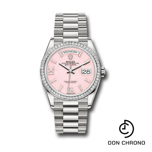 Rolex Platinum Day-Date 36 Watch - Diamond Bezel - Pink Opal Diamond Index Roman 9 Dial - President Bracelet - 128396tbr podidrp