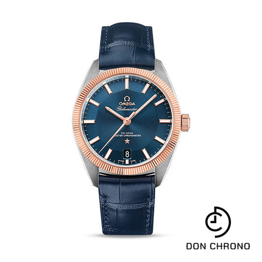 Omega Constellation Globemaster Co-Axial Master Chronometer Watch - 39 mm Steel And Sedna Gold Case - Sedna Gold Fluted Bezel - Blue Dial - Blue Leather Strap - 130.23.39.21.03.001