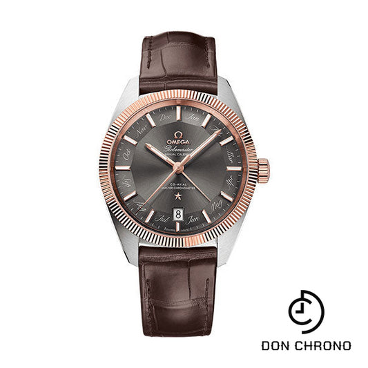 Omega Constellation Globemaster Co-Axial Master Chronometer Annual Calendar Watch - 41 mm Steel And Sedna Gold Case - Sedna Gold Fluted Bezel - Grey Dial - Brown Leather Strap - 130.23.41.22.06.001