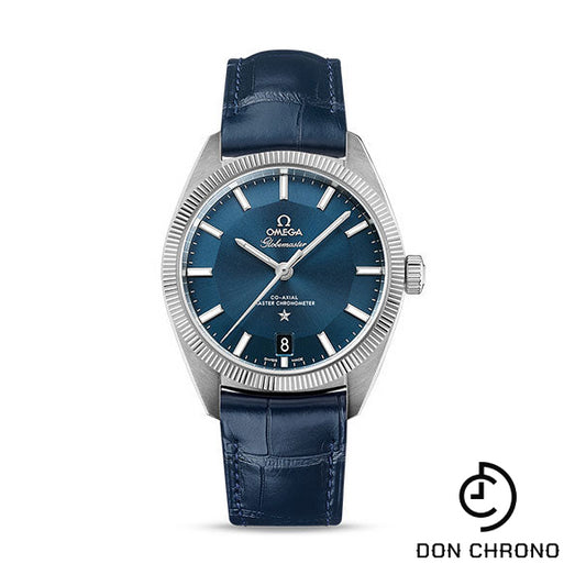 Omega Constellation Globemaster Co-Axial Master Chronometer Watch - 39 mm Steel Case - Fluted Bezel - Blue Dial - Blue Leather Strap - 130.33.39.21.03.001