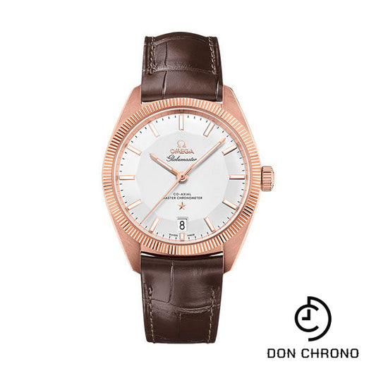 Omega Constellation Globemaster Co-Axial Master Chronometer Watch - 39 mm Sedna Gold Case - Fluted Bezel - Silvery Dial - Brown Leather Strap - 130.53.39.21.02.001