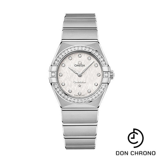 Omega Constellation Manhattan Quartz Watch - 28 mm Steel Case - Diamond-Paved Bezel - White Silvery Dial - 131.15.28.60.52.001