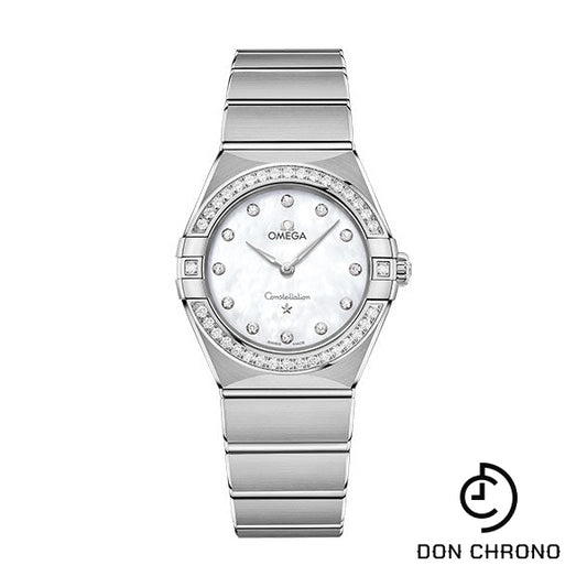Omega Constellation Manhattan Quartz Watch - 28 mm Steel Case - Diamond-Paved Bezel - Mother-Of-Pearl Diamond Dial - 131.15.28.60.55.001