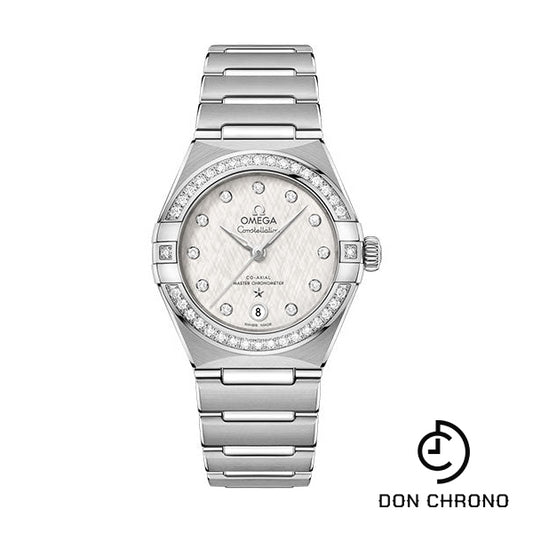 Omega Constellation Manhattan Co-Axial Master Chronometer Watch - 29 mm Steel Case - Diamond-Paved Bezel - White Silvery Dial - 131.15.29.20.52.001