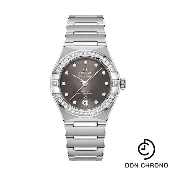 Omega Constellation Manhattan Co-Axial Master Chronometer Watch - 29 mm Steel Case - Diamond-Paved Bezel - Grey Diamond Dial - 131.15.29.20.56.001