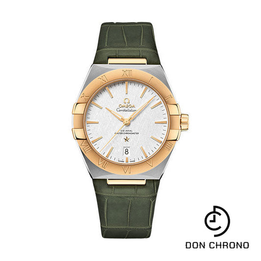 Omega Constellation OMEGA Co-Axial Master Chronometer - 39 mm Steel And Yellow Gold Case - White Silvery Dial - Olive Leather Strap - 131.23.39.20.02.002