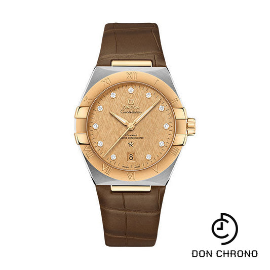 Omega Constellation OMEGA Co-Axial Master Chronometer - 39 mm Steel And Yellow Gold Case - Champagne Diamond Dial - Brown Leather Strap - 131.23.39.20.58.001