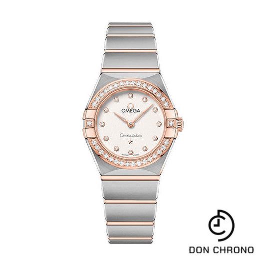 Omega Constellation Manhattan Quartz Watch - 25 mm Steel And Sedna Gold Case - Diamond-Paved Bezel - Crystal White Silvery Diamond Dial - 131.25.25.60.52.001