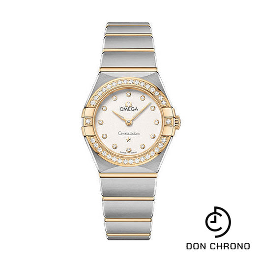 Omega Constellation Manhattan Quartz Watch - 25 mm Steel And Yellow Gold Case - Diamond-Paved Bezel - Crystal White Silvery Diamond Dial - 131.25.25.60.52.002