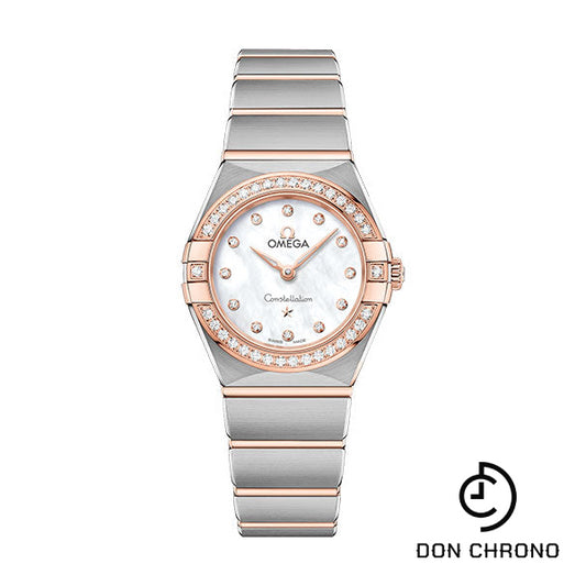 Omega Constellation Manhattan Quartz Watch - 25 mm Steel And Sedna Gold Case - Diamond-Paved Bezel - Mother-Of-Pearl Diamond Dial - 131.25.25.60.55.001