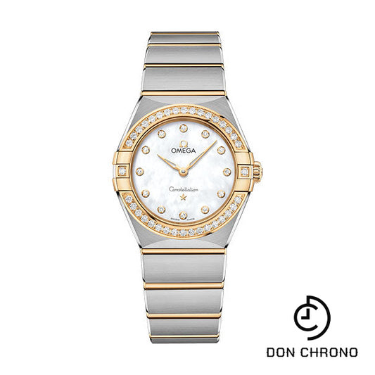 Omega Constellation Manhattan Quartz Watch - 28 mm Steel And Yellow Gold Case - Diamond-Paved Bezel - Mother-Of-Pearl Diamond Dial - 131.25.28.60.55.002