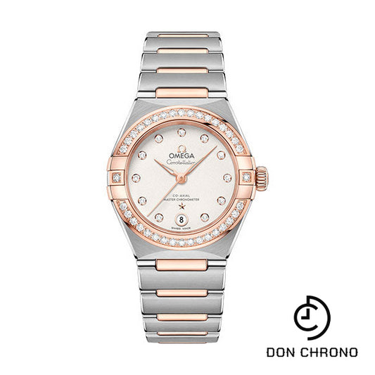 Omega Constellation Manhattan Co-Axial Master Chronometer Watch - 29 mm Steel And Sedna Gold Case - Diamond-Paved Bezel - Crystal White Silvery Diamond Dial - 131.25.29.20.52.001