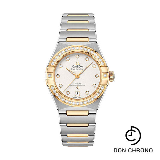 Omega Constellation Manhattan Co-Axial Master Chronometer Watch - 29 mm Steel And Yellow Gold Case - Diamond-Paved Bezel - Crystal White Slivery Diamond Dial - 131.25.29.20.52.002