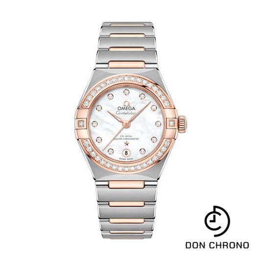 Omega Constellation Manhattan Co-Axial Master Chronometer Watch - 29 mm Steel And Sedna Gold Case - Diamond-Paved Bezel - Mother-Of-Pearl Diamond Dial - 131.25.29.20.55.001