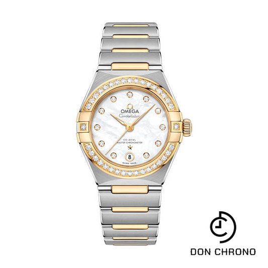 Omega Constellation Manhattan Co-Axial Master Chronometer Watch - 29 mm Steel And Yellow Gold Case - Diamond-Paved Bezel - Mother-Of-Pearl Diamond Dial - 131.25.29.20.55.002