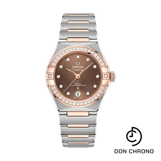 Omega Constellation Manhattan Co-Axial Master Chronometer Watch - 29 mm Steel And Sedna Gold Case - Diamond-Paved Bezel - Brown Diamond Dial - 131.25.29.20.63.001