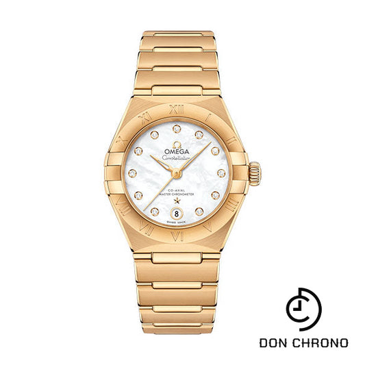Omega Constellation Manhattan Co-Axial Master Chronometer Watch - 29 mm Yellow Gold Case - Mother-Of-Pearl Diamond Dial - 131.50.29.20.55.002
