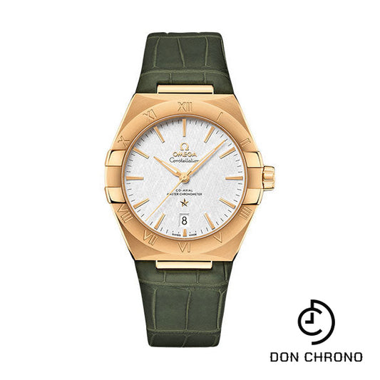 Omega Constellation OMEGA Co-Axial Master Chronometer - 39 mm Yellow Gold Case - White Silvery Dial - Olive Leather Strap - 131.53.39.20.02.002