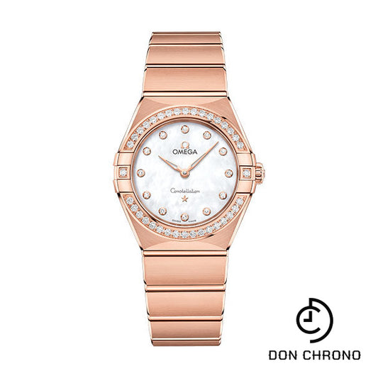 Omega Constellation Manhattan Quartz Watch - 28 mm Sedna Gold Case - Diamond-Paved Bezel - Mother-Of-Pearl Diamond Dial - 131.55.28.60.55.001