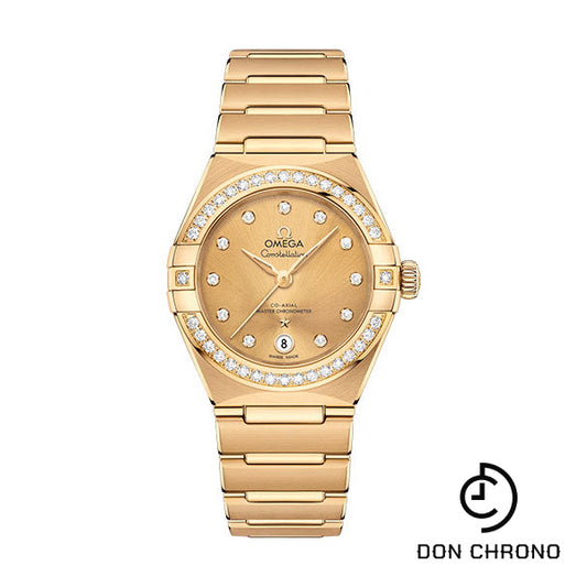 Omega Constellation Manhattan Co-Axial Master Chronometer Watch - 29 mm Yellow Gold Case - Diamond-Paved Bezel - Champagne Diamond Dial - 131.55.29.20.58.001