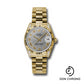 Rolex Yellow Gold Datejust 31 Watch - Fluted Bezel - Gray Roman Dial - President Bracelet - 178238 grp