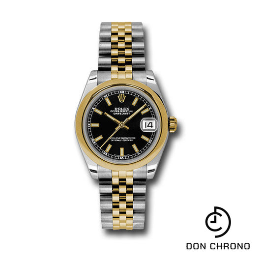 Rolex Steel and Yellow Gold Datejust 31 Watch - Domed Bezel - Black Index Dial - Jubilee Bracelet - 178243 bkij