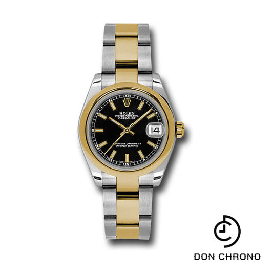 Rolex Steel and Yellow Gold Datejust 31 Watch - Domed Bezel - Black Index Dial - Oyster Bracelet - 178243 bkio